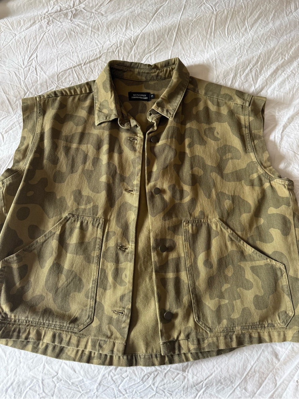 Monoprix Camo Utility Vest - Olive Green